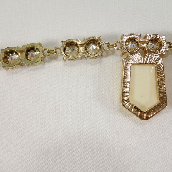 Vintage‎ Yellow Opalescent Geometric Bib Necklace With Clear Crystal Accents - Picture 5 of 7